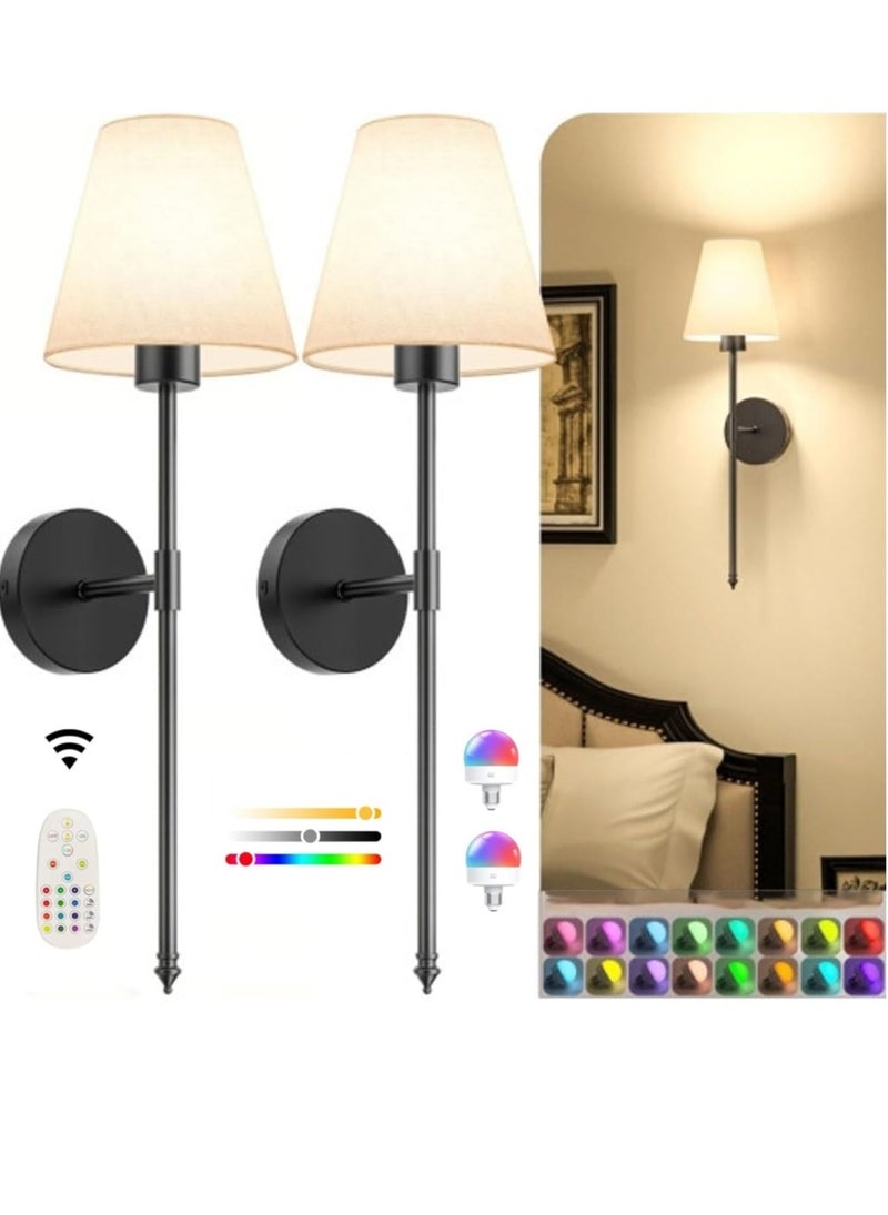 WALALLA Wall Lights Battery Operated Wall Sconces Set of 2,Black Wireless Wall Sconces with Remote,9 Colors Modes Rechargeable Wall lamp for Bedroom Living Room - Image 1